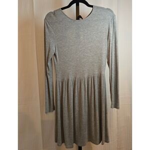 PPLA Women S Grey Ribbed Long Sleeve Dress Black Tie Back CutOut Mini Light Chic